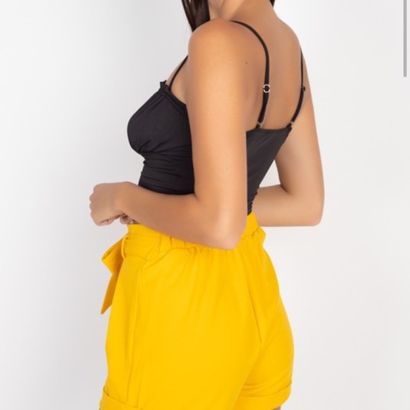 Shirred Bust Ruffle Cami Top Knit Semi-Crop Top - Picture 5 of 8